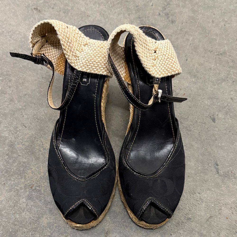 Coach Black and Tan Espadrille Sandals